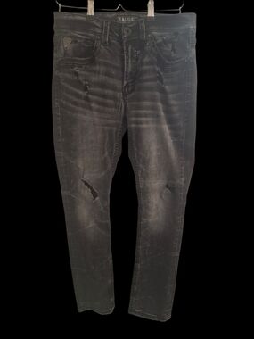 Salvage Brand Men's Distressed Black Athletic Fit Jeans (Buckle)